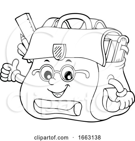 Black and White School Bag Character Giving a Thumb up by visekart