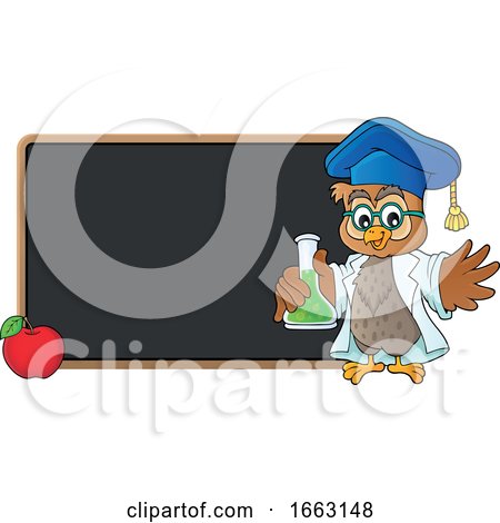 Professor Owl Holding a Science Flask by a Blackboard by visekart