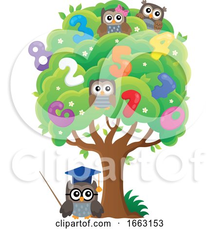 Professor Owl and Students at a Number Tree by visekart