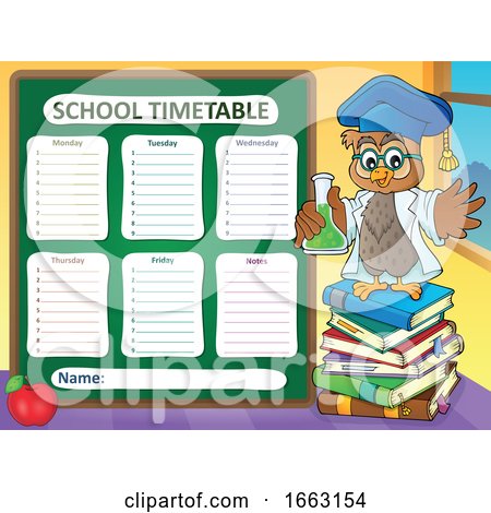 Professor Owl Holding a Science Flask by a Timetable by visekart