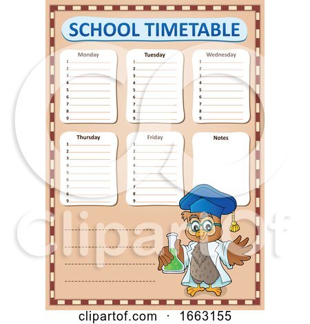 Professor Owl Holding a Science Flask by a School Timetable by visekart