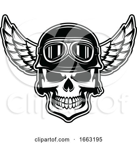 Black and White Skull Wearing a Pilot Hat by Vector Tradition SM