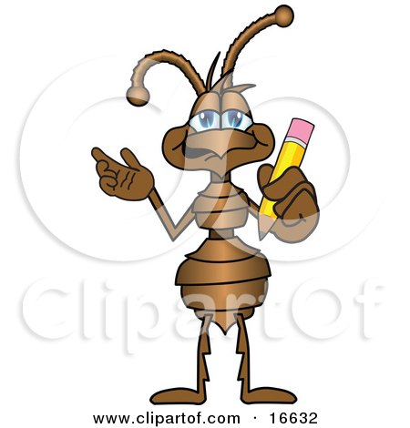 Clipart Picture of an Ant Bug Mascot Cartoon Character Holding a Pencil by Mascot Junction