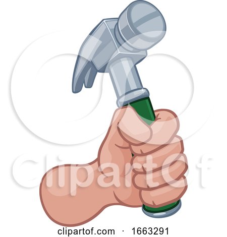 Handyman Hand Fist Holding a Hammer Cartoon by AtStockIllustration