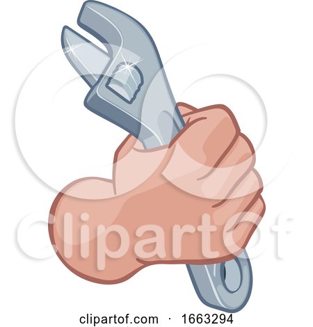 Plumber Mechanic Hand Fist Holding Spanner Wrench by AtStockIllustration