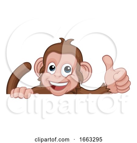 Monkey Cartoon Animal Behind Sign Giving Thumbs up by AtStockIllustration
