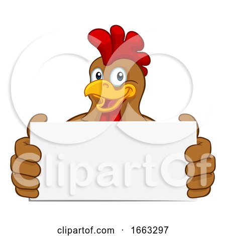 Chicken Rooster Cockerel Holding Sign Cartoon by AtStockIllustration