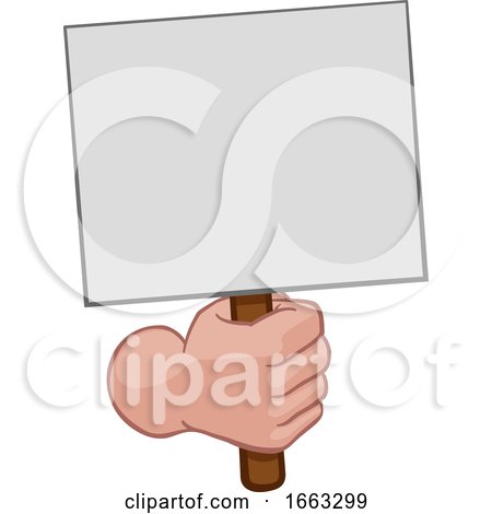 Hand Fist Holding a Blank Sign or Placard Cartoon by AtStockIllustration