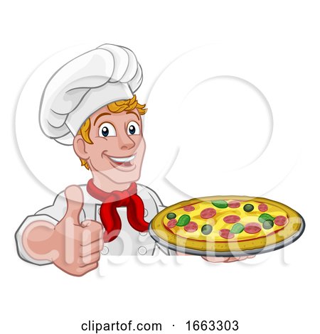 Pizza Chef Cartoon by AtStockIllustration