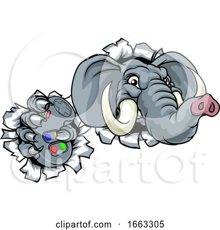 Elephant Video Games Controller Gamer Mascot by AtStockIllustration