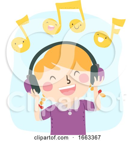 Kid Girl Listen Music Happy Illustration by BNP Design Studio