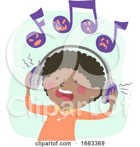 Kid Boy Listen Music Scary Illustration by BNP Design Studio