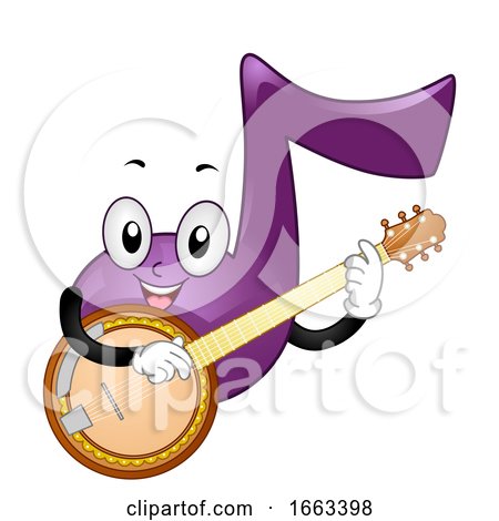 Music Note Mascot Play Banjo Illustration by BNP Design Studio