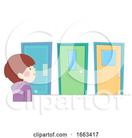 Kid Boy Choose Door Illustration by BNP Design Studio