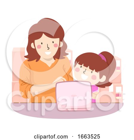Kid Girl Mom Teach Online Shopping Illustration by BNP Design Studio