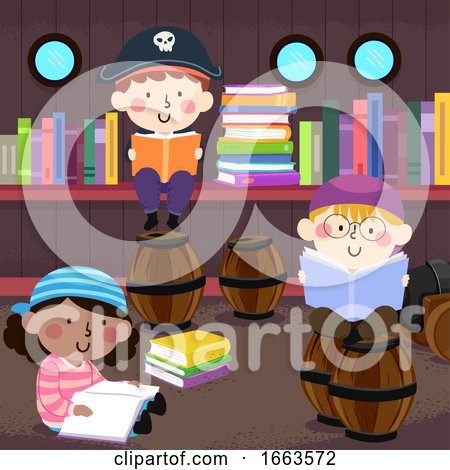 Kids Read Books Pirate Library Illustration by BNP Design Studio