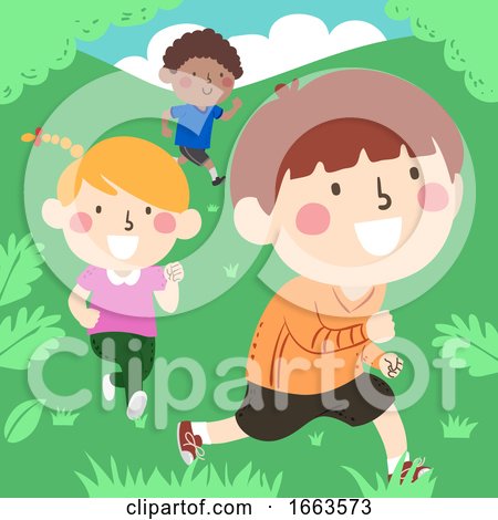 Kids Running Outdoors Illustration by BNP Design Studio