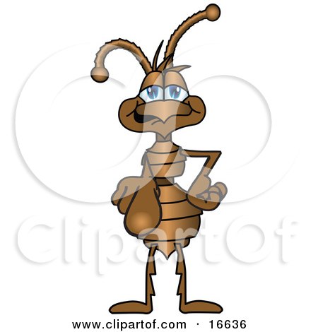Clipart Picture of an Ant Bug Mascot Cartoon Character Pointing Outwards to Get Your Attention by Toons4Biz