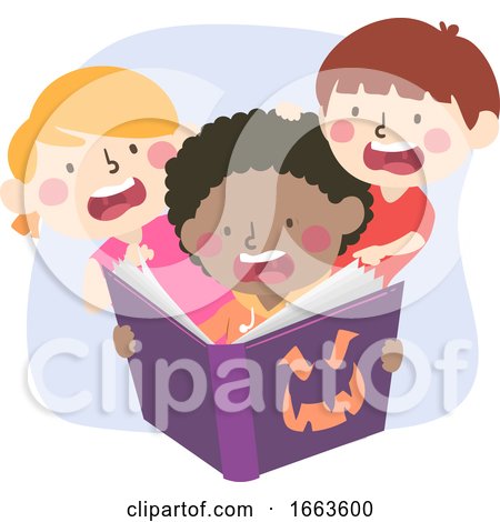 Kids Read Scary Book Illustration by BNP Design Studio