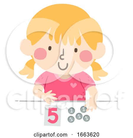 Kid Girl Number Coins Equal Illustration by BNP Design Studio