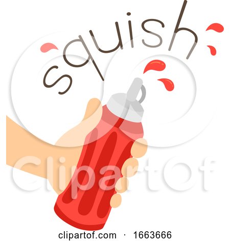 Hand Ketchup Bottle Onomatopoeia Sound Squish by BNP Design Studio