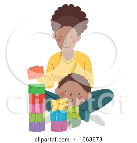Kid Boy Baby Mom Building Blocks Illustration by BNP Design Studio