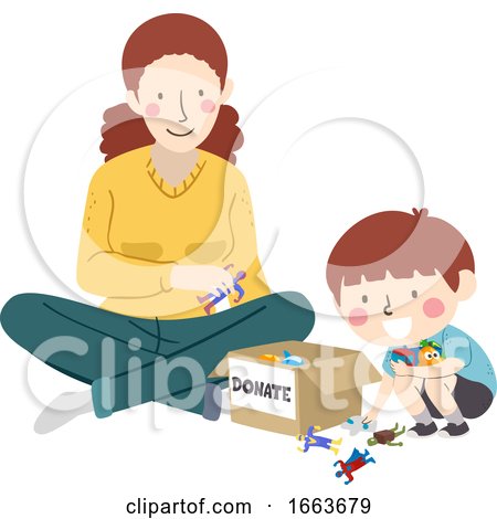 Kid Boy Mother Donate Toys Illustration by BNP Design Studio