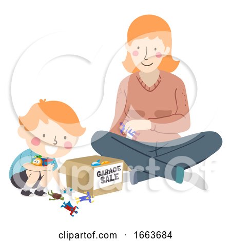 Kid Boy Mother Garage Sale Toys Illustration by BNP Design Studio