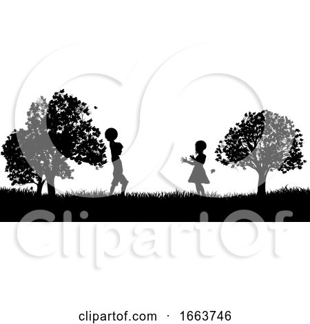 Children Playing in the Park Silhouette by AtStockIllustration