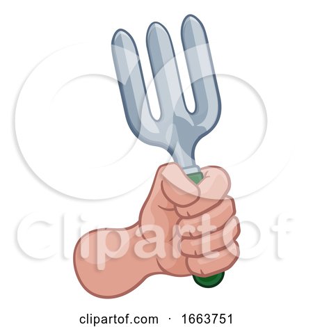Gardener Farmer Hand Fist Holding Fork Cartoon by AtStockIllustration