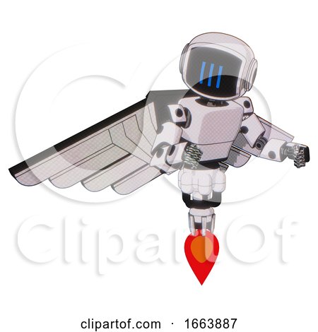 Bot Containing Digital Display Head and Three Vertical Line Design and Light Chest Exoshielding and Prototype Exoplate Chest and Pilots Wings Assembly and Jet Propulsion by Leo Blanchette