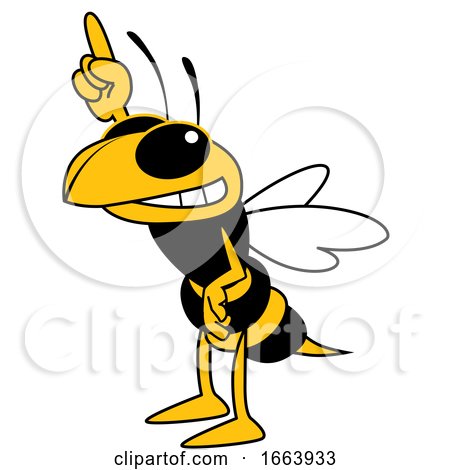 Hornet or Yellow Jacket School Mascot Character Holding up a Finger by Toons4Biz