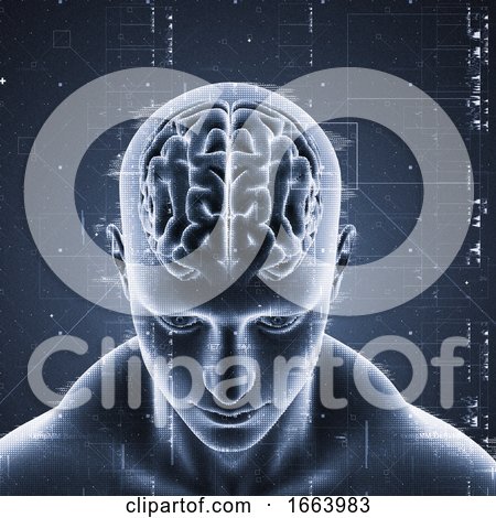 3D Medical Background with Technology Design on Male Figure with Brain Highlighted by KJ Pargeter
