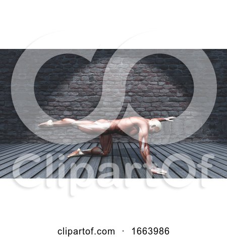 3D Male in Leg and Arm Stretch Pose in Grunge Interior by KJ Pargeter