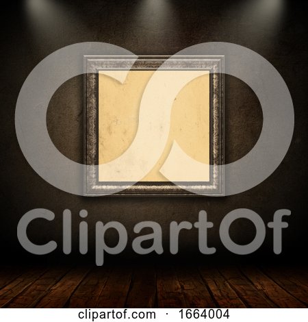 3D Background with Blank Vintage Picture Frame in Grunge Room with Spotlights by KJ Pargeter