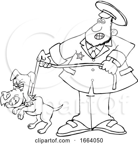 Cartoon Lineart Dog Catcher wIth a Pooch on a Leash by djart