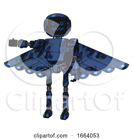 Android Containing Digital Display Head and Stunned Expression and Light Chest Exoshielding and Prototype Exoplate Chest and Cherub Wings Design and Ultralight Foot Exosuit. Grunge Dark Blue. by Leo Blanchette