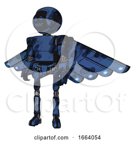 Android Containing Digital Display Head and Stunned Expression and Light Chest Exoshielding and Prototype Exoplate Chest and Cherub Wings Design and Ultralight Foot Exosuit. Grunge Dark Blue. by Leo Blanchette