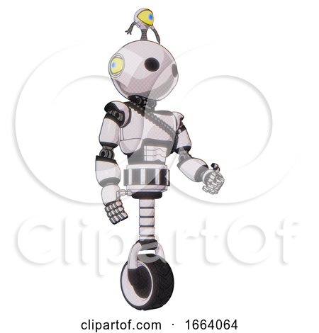 Droid Containing Oval Wide Head and Minibot Ornament and Light Chest Exoshielding and Rubber Chain Sash and Unicycle Wheel. White Halftone Toon. Facing Left View. by Leo Blanchette