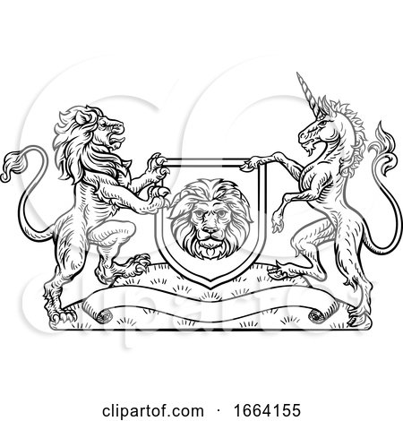 Lion Unicorn Heraldic Shield Crest Coat of Arms by AtStockIllustration