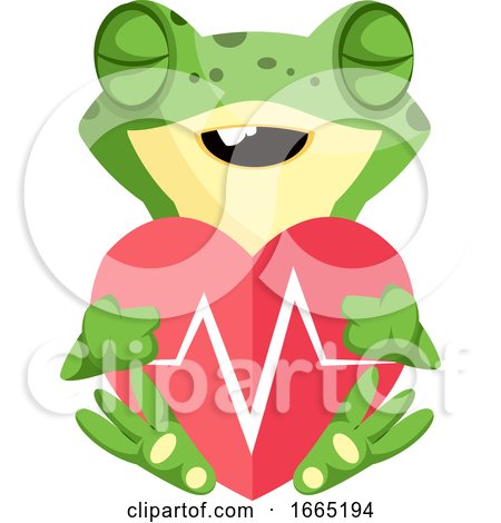 Cute Frog Cartoon Mascot in Love, Holding Heart by Morphart Creations