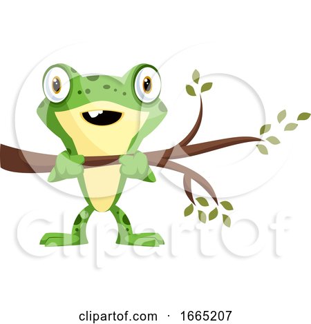 Cute Cartoon Baby Frog Holding a Branch by Morphart Creations