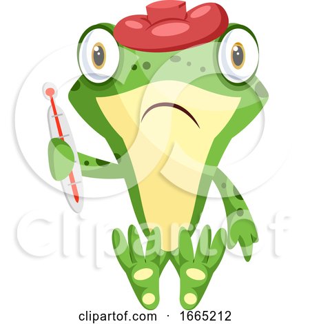 Sad Sick Frog Holding a Thermometer by Morphart Creations