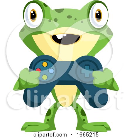 Cute Baby Frog Holding a Joystick by Morphart Creations