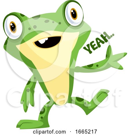Happy Baby Frog Waving, with a Yeah Text on a Side by Morphart Creations