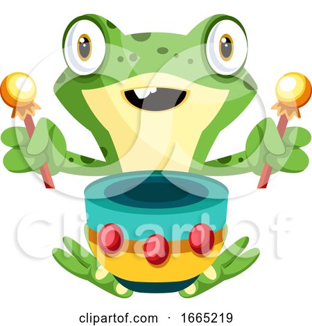 Cheerful, Green Frog Playing Drums by Morphart Creations