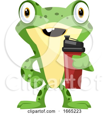 Joyful, Green Frog Holding a Cup of Water by Morphart Creations