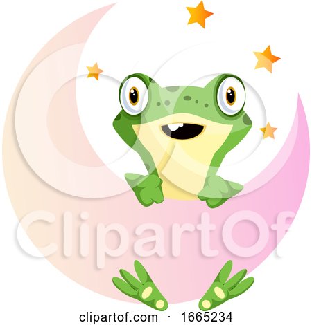 Cute Baby Frog Holding on the Moon by Morphart Creations