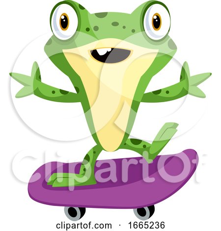 Cheerful Cartoon Baby Frog Riding a Skateboard by Morphart Creations