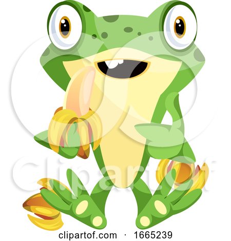 Cute Cartoon Frog Eating Bananas by Morphart Creations